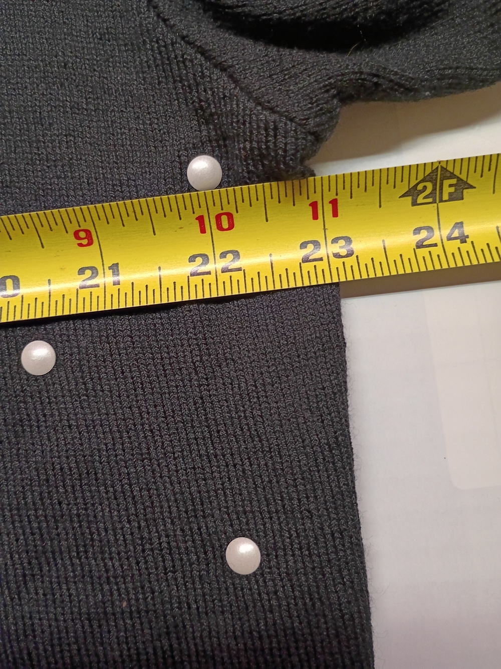 St. John Black Crewneck Sweater with Faux Pearl Dot Embellishments 90's - Picture 6 of 7